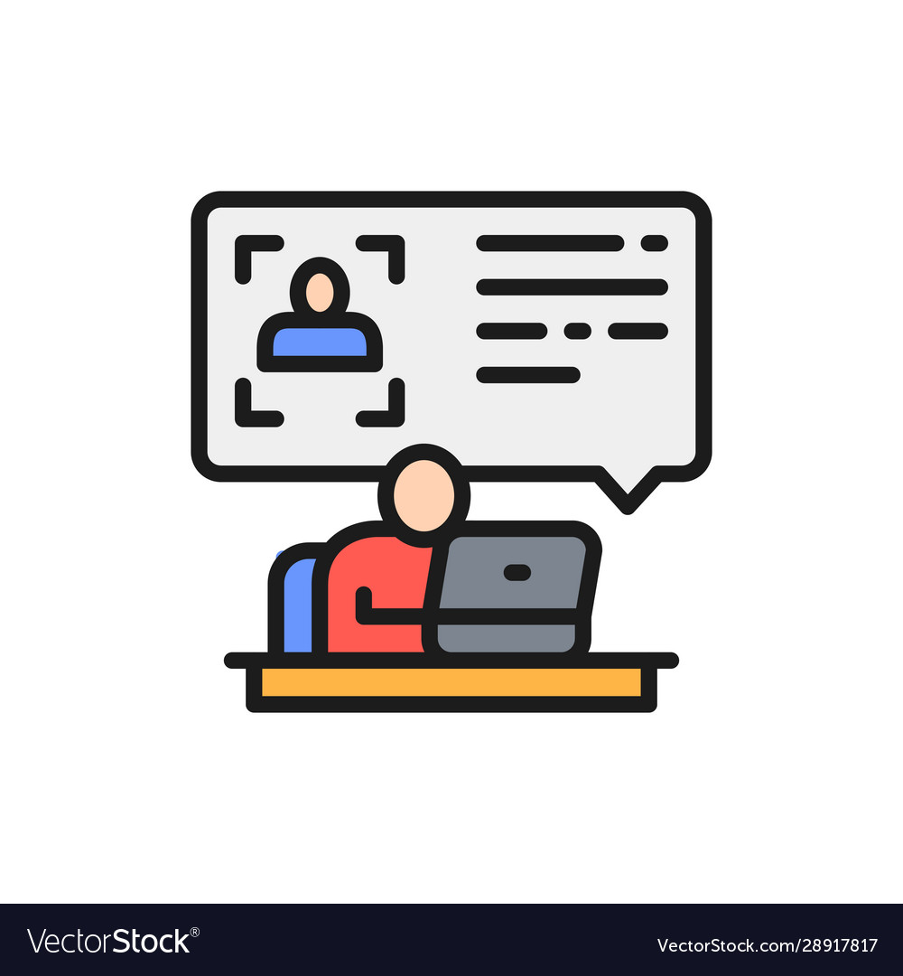 Man at computer reads a resume id verification vector image Man at computer reads a resume id verification