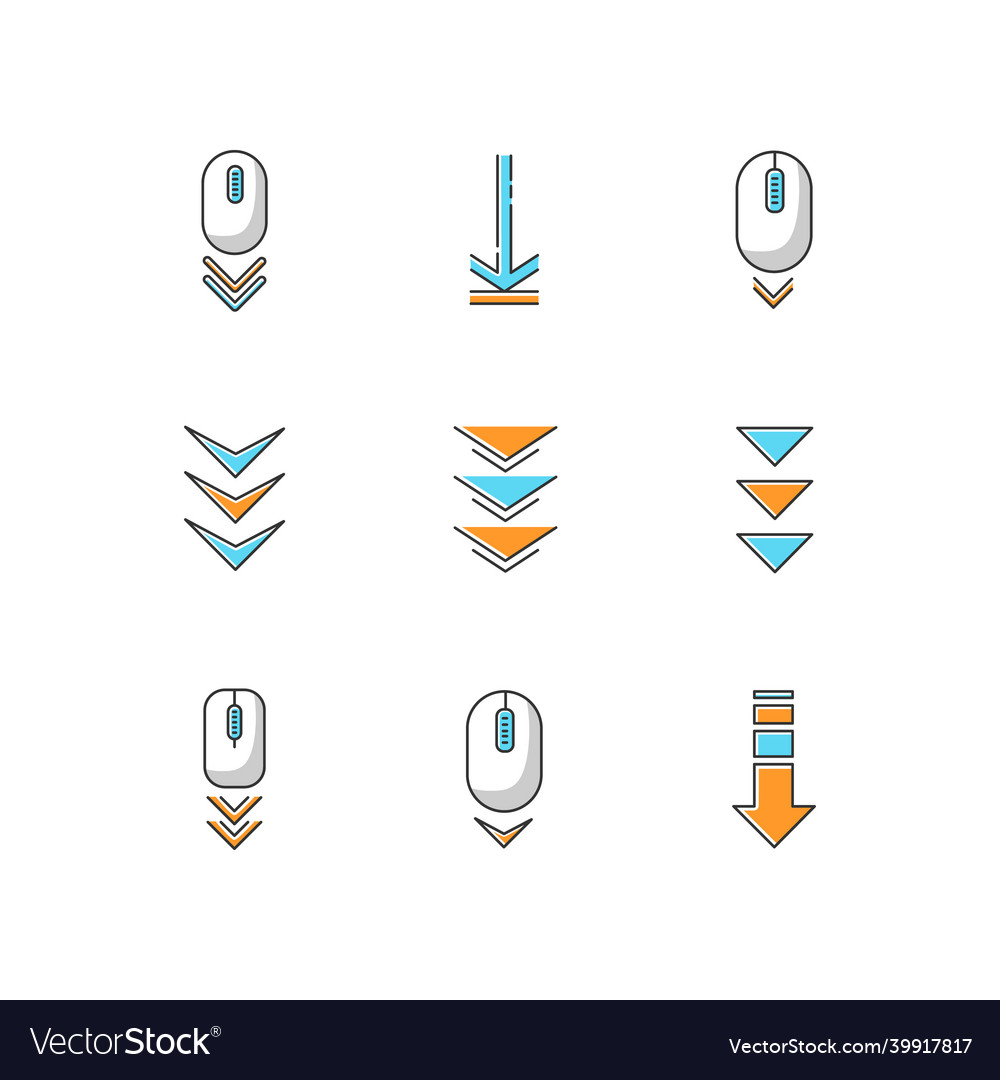 Scroll down buttons rgb color icons set internet vector image Scroll down buttons rgb color icons set internet