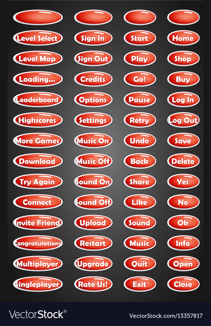 Set of text game buttons in cartoon style