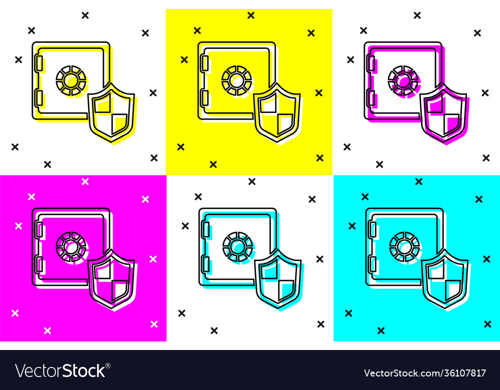 Set safe with shield icon isolated on color vector image Set safe with shield icon isolated on color