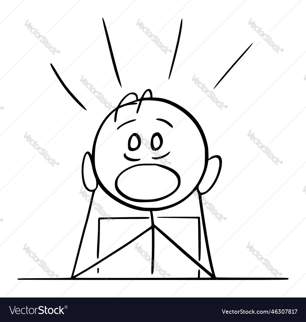 Shocked person sitting behind desk cartoon stick vector image Shocked person sitting behind desk cartoon stick