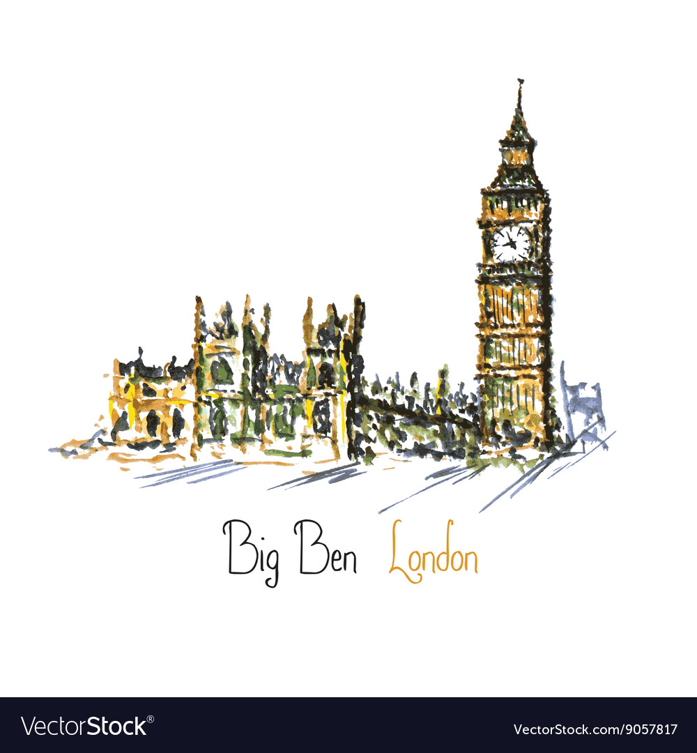 Watercolor Clock tower Big Ben Palace of Vector Image