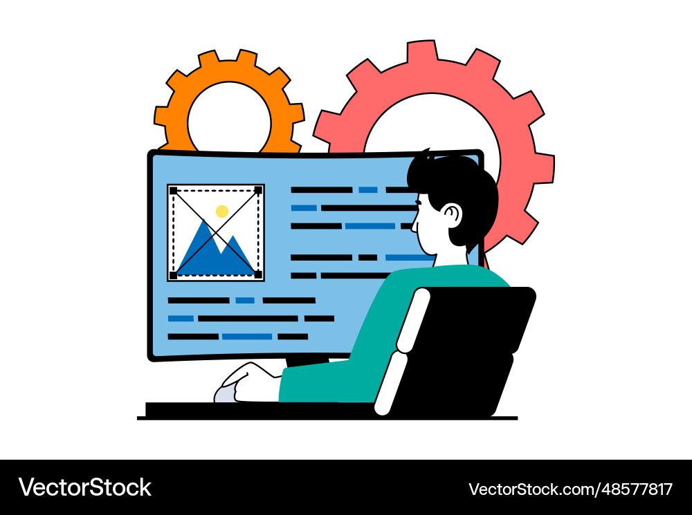Web development concept with people scene in flat Vector Image