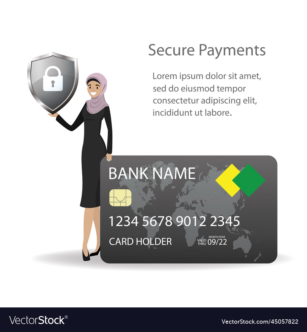 Arabic woman with credit card and shield