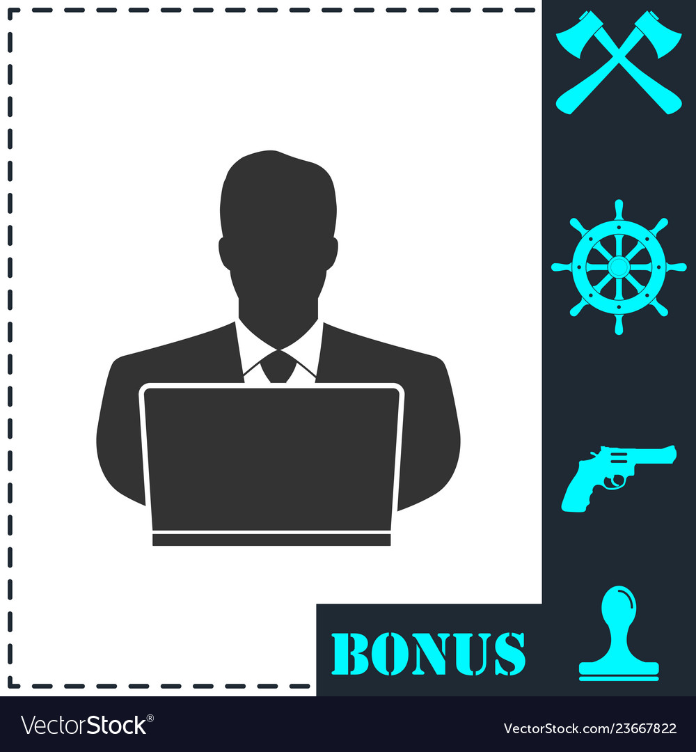 Businessman working on computer icon flat