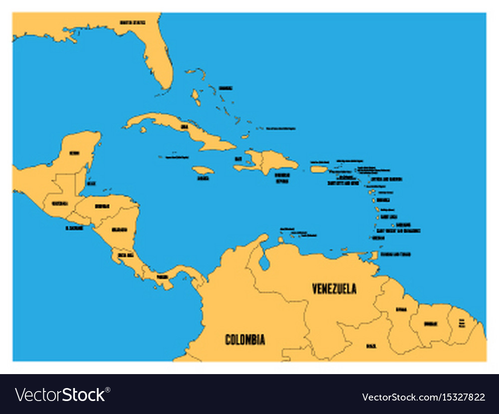 Central America And Caribbean States Political Map