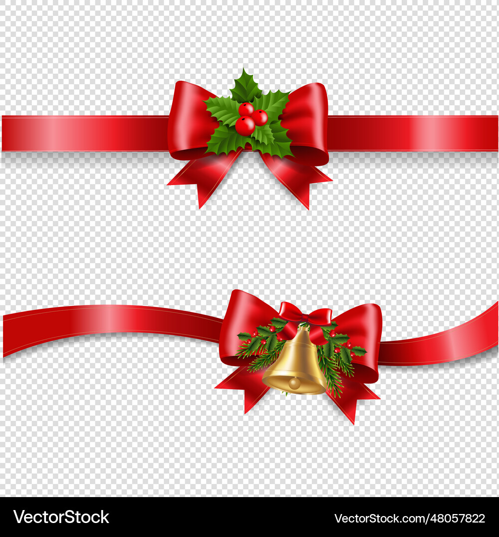 Christmas red bow and transparent background Vector Image
