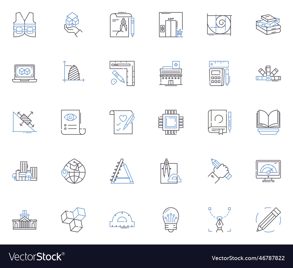 Computing machinery line icons collection