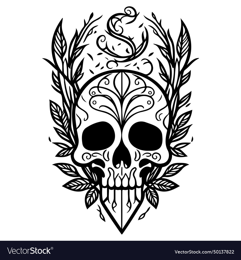 Doodle sketch art nouveau skull hand draw Vector Image