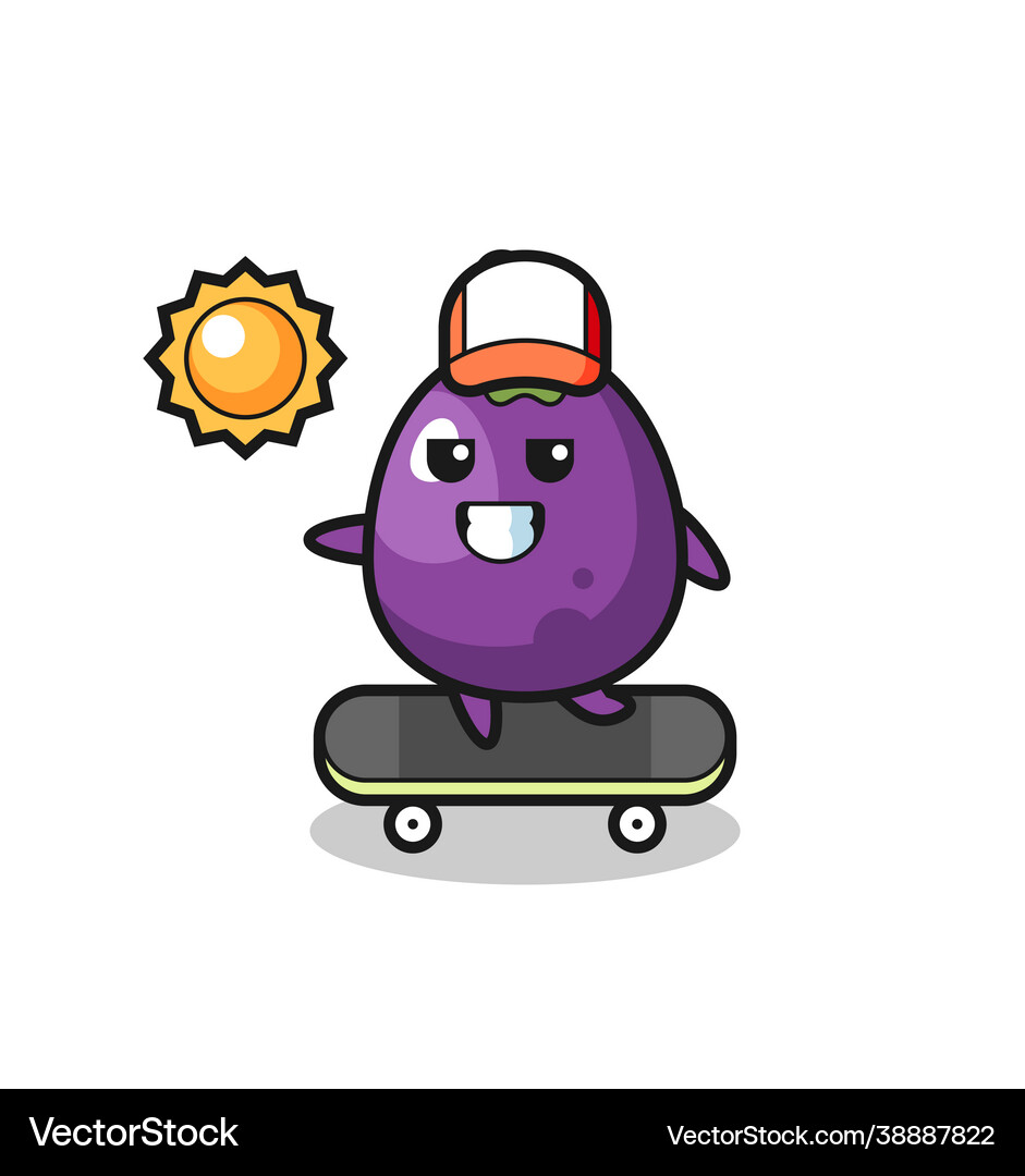 Eggplant character ride a skateboard Royalty Free Vector