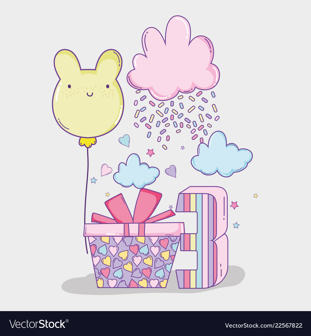 Happy Birthday Dekoration mit Wolken und Geschenk