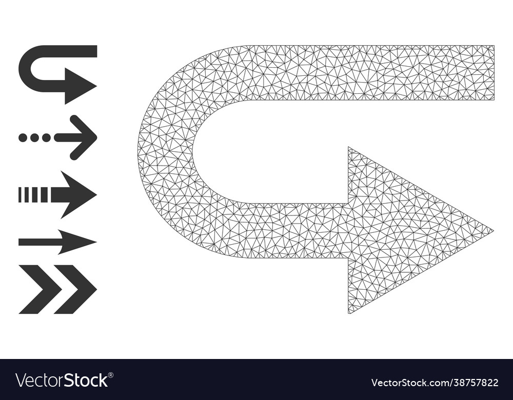 Polygonal mesh turn right icon with simple