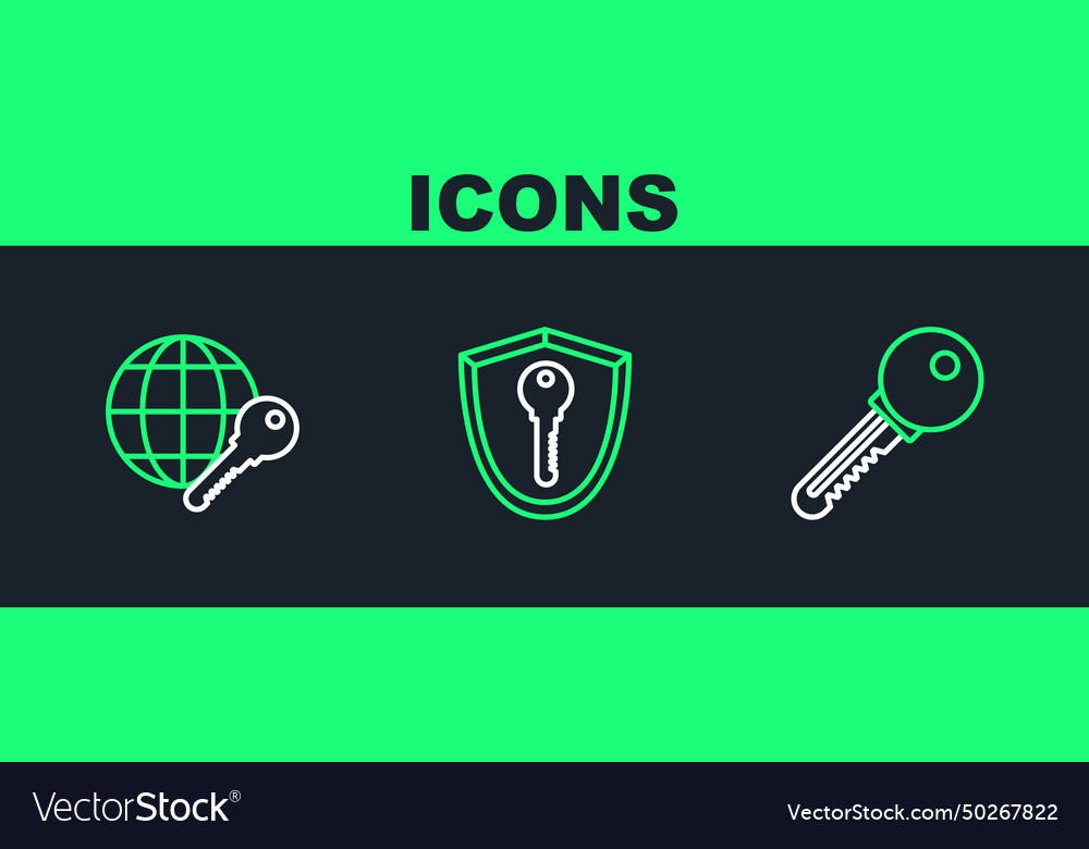 Set line key globe and shield with icon vector image Set line key globe and shield with icon