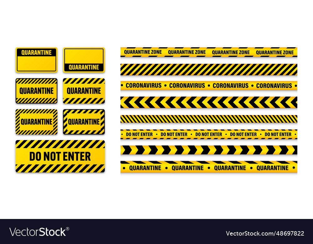 Various quarantine zone warning tapes and shields Vector Image