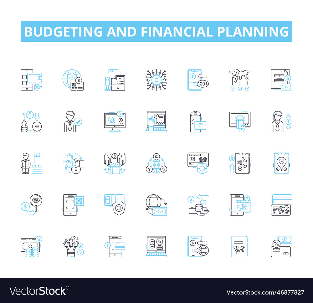 Budgeting and financial planning linear icons set