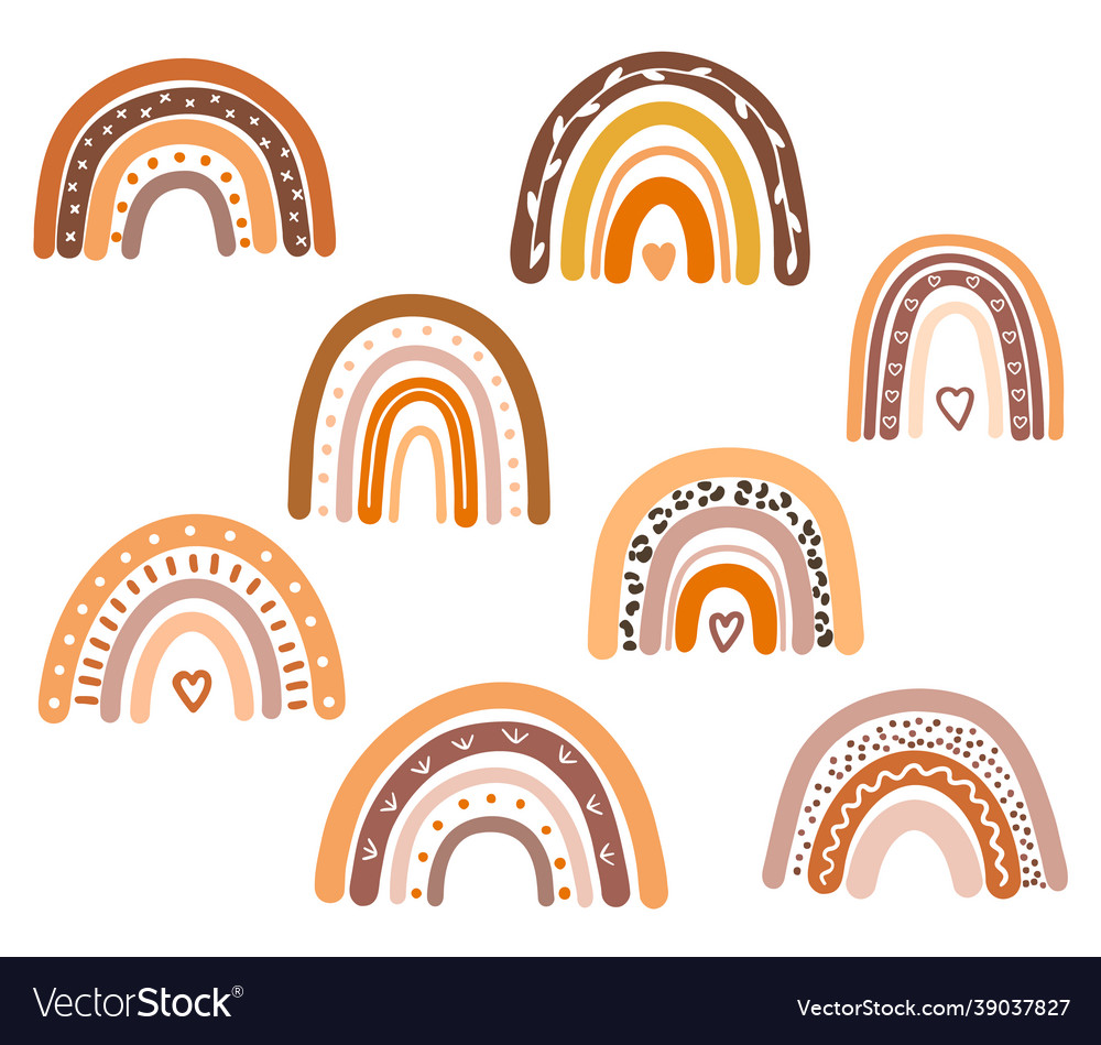 Collection Of Boho Rainbows In Pastel And Brown Vector Image