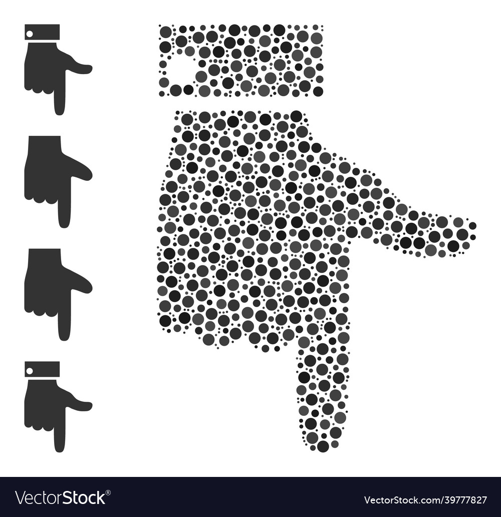 Dotted hand pointer down composition of round dots vector image Dotted hand pointer down composition of round dots