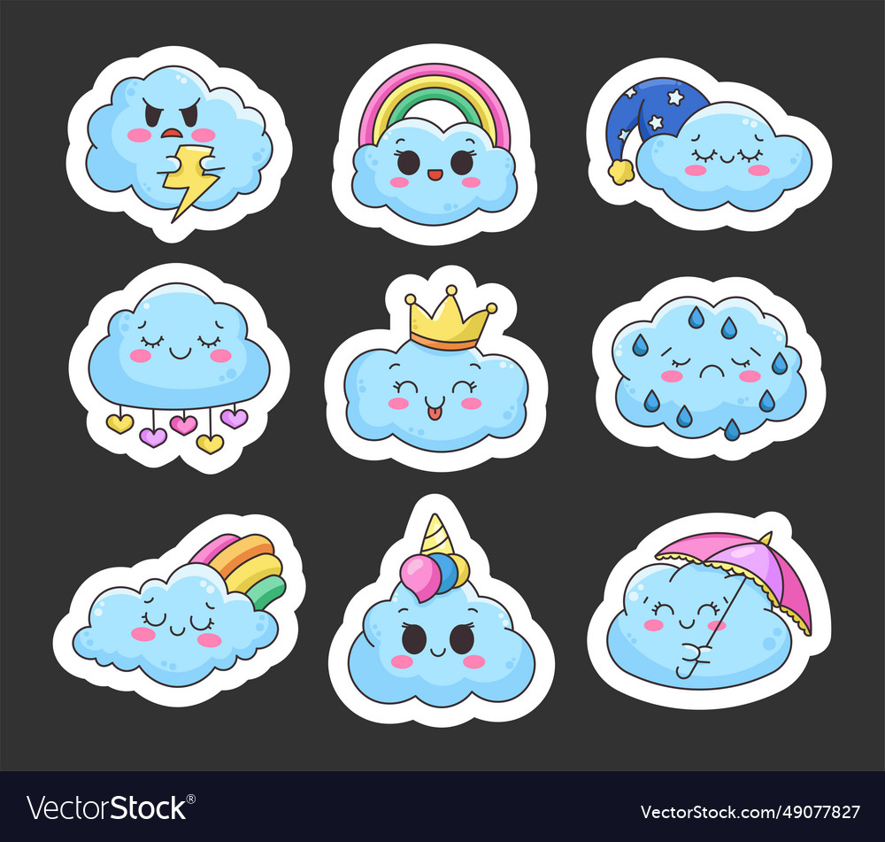 Funny kawaii clouds sticker bookmark cute