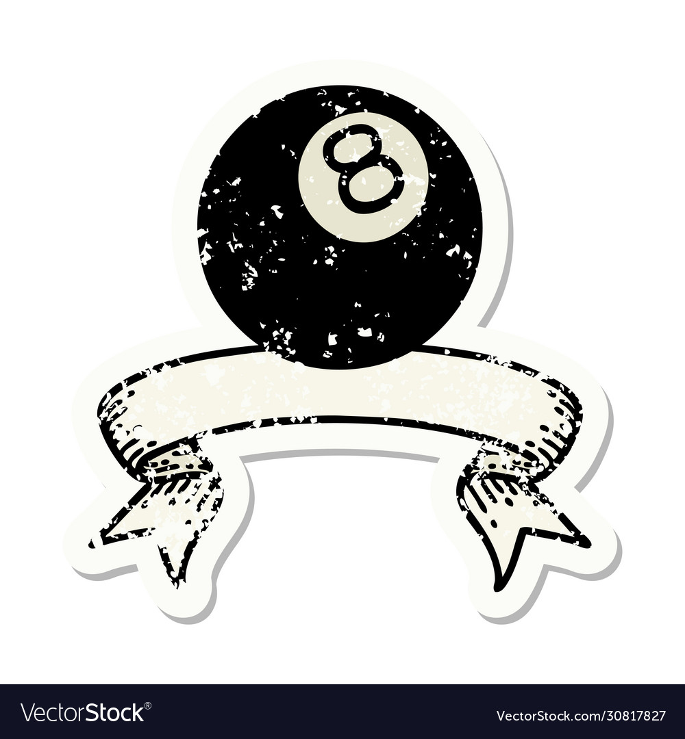 Grunge sticker with banner a 8 ball