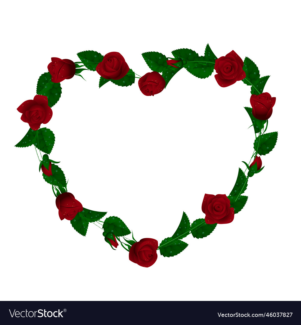 Heart frame with red roses wreath isolated Vector Image