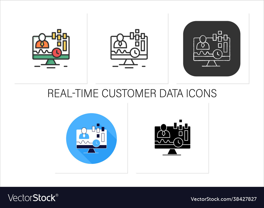 Real-time customer data icons set vector image Real-time customer data icons set