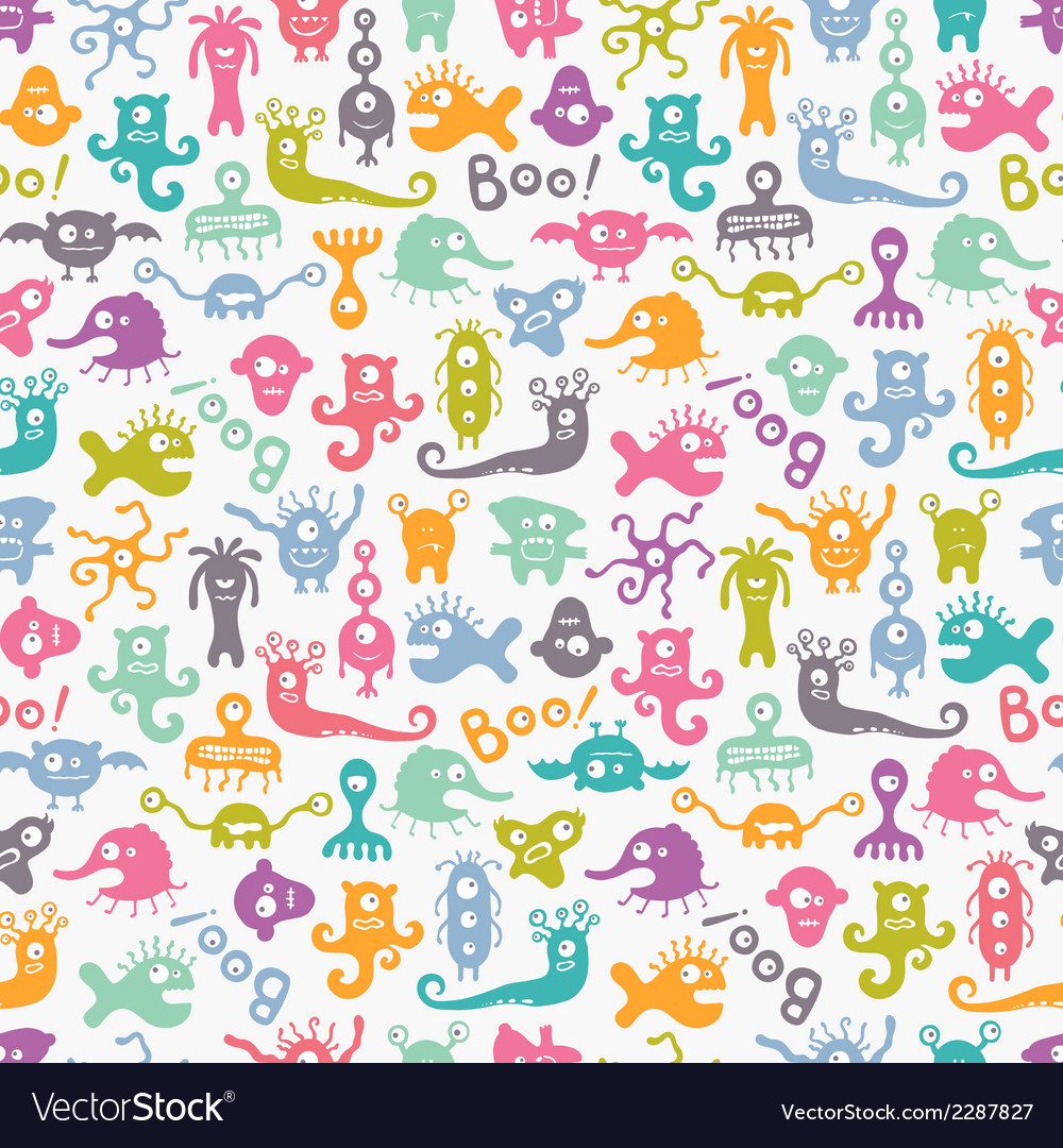 Seamless colorful print with funny monsters