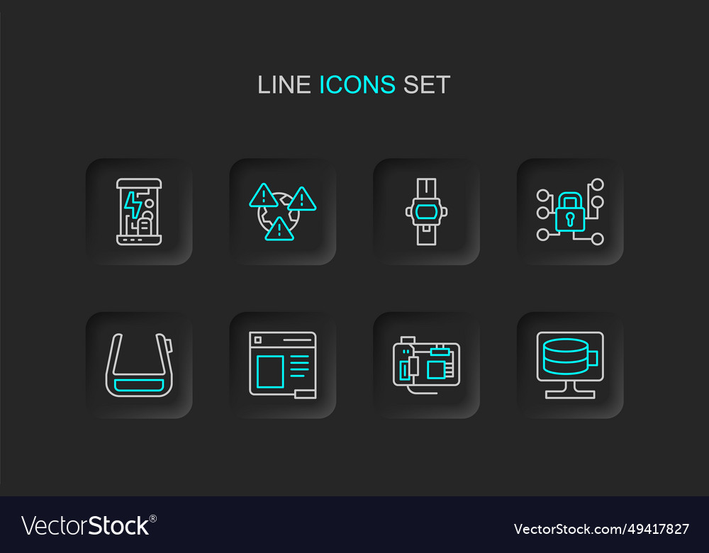 Set line cloud database motherboard browser vector image Set line cloud database motherboard browser