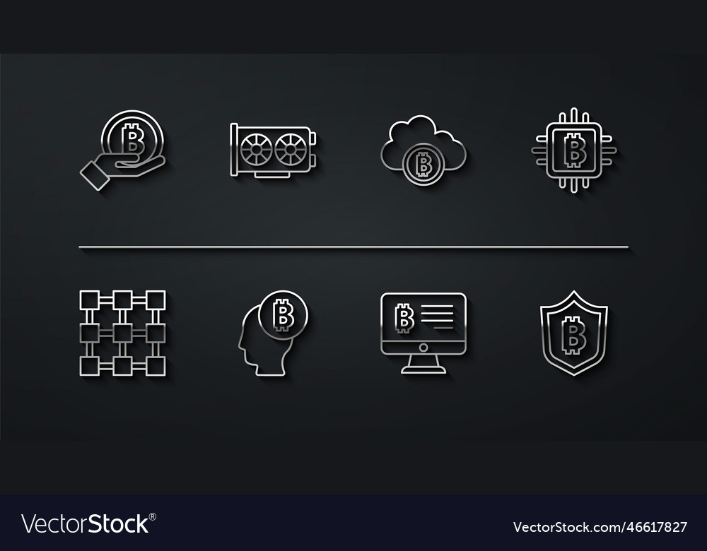 Set line hand holding bitcoin blockchain vector image Set line hand holding bitcoin blockchain