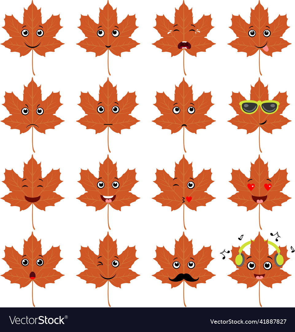Set of autumn leaves with different expressions