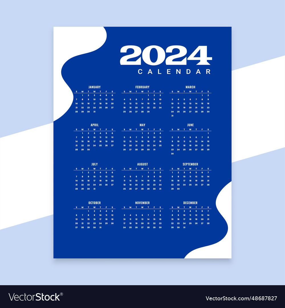 Stylish 2024 new year calendar blue template Vector Image