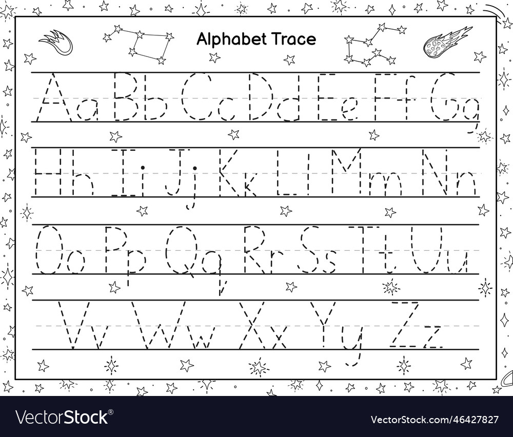 Trace alphabet activity page for kids handwriting vector image Trace alphabet activity page for kids handwriting