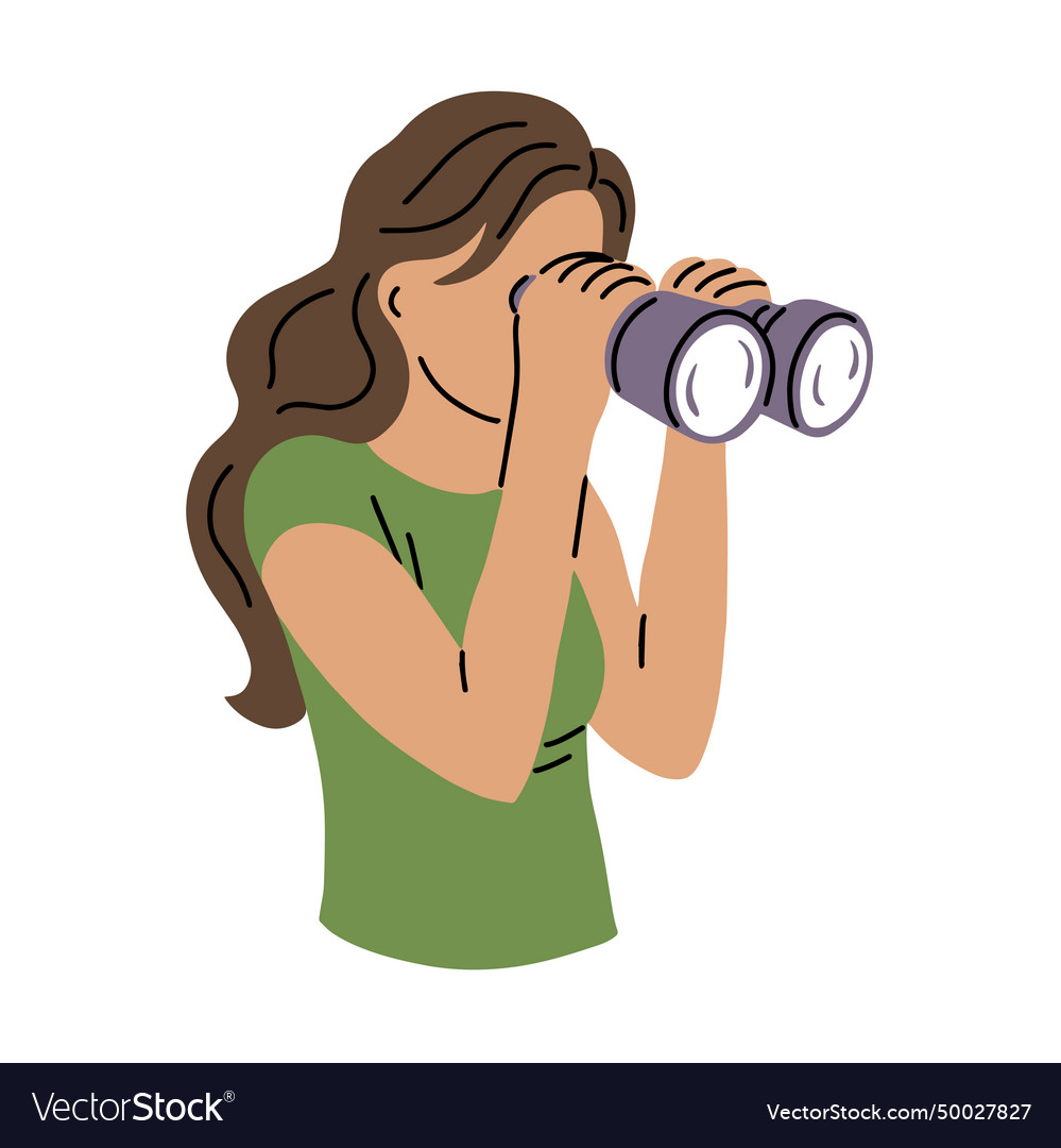 Young woman looking through binoculars Royalty Free Vector