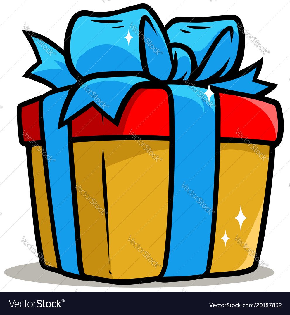 Cartoon shiny yellow present gift box Royalty Free Vector