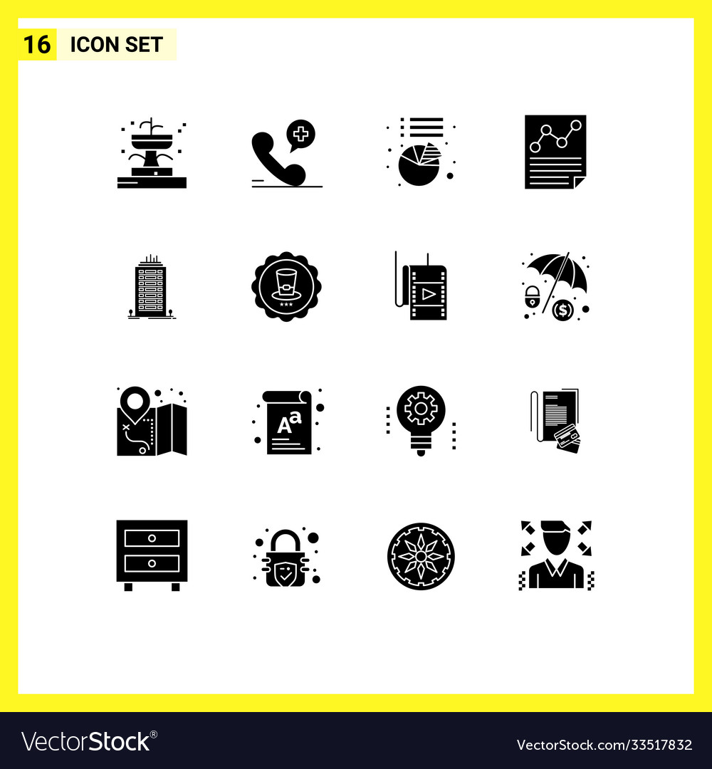 Group 16 modern solid glyphs set for office