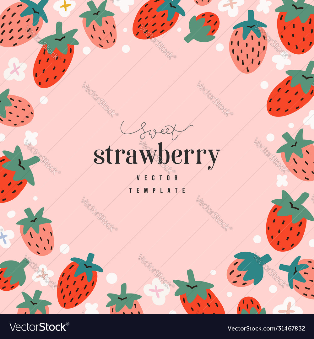 Hand drawn strawberry frame template circle Vector Image