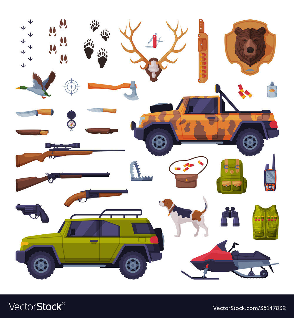 Jagd-Saison-Attribute Set Jäger behandelt vector image Jagd-Saison-Attribute Set Jäger behandelt