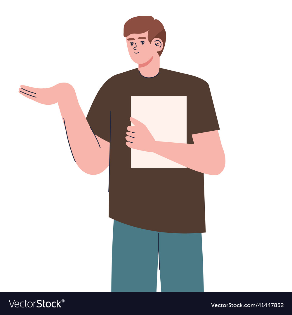 Man pointing with document