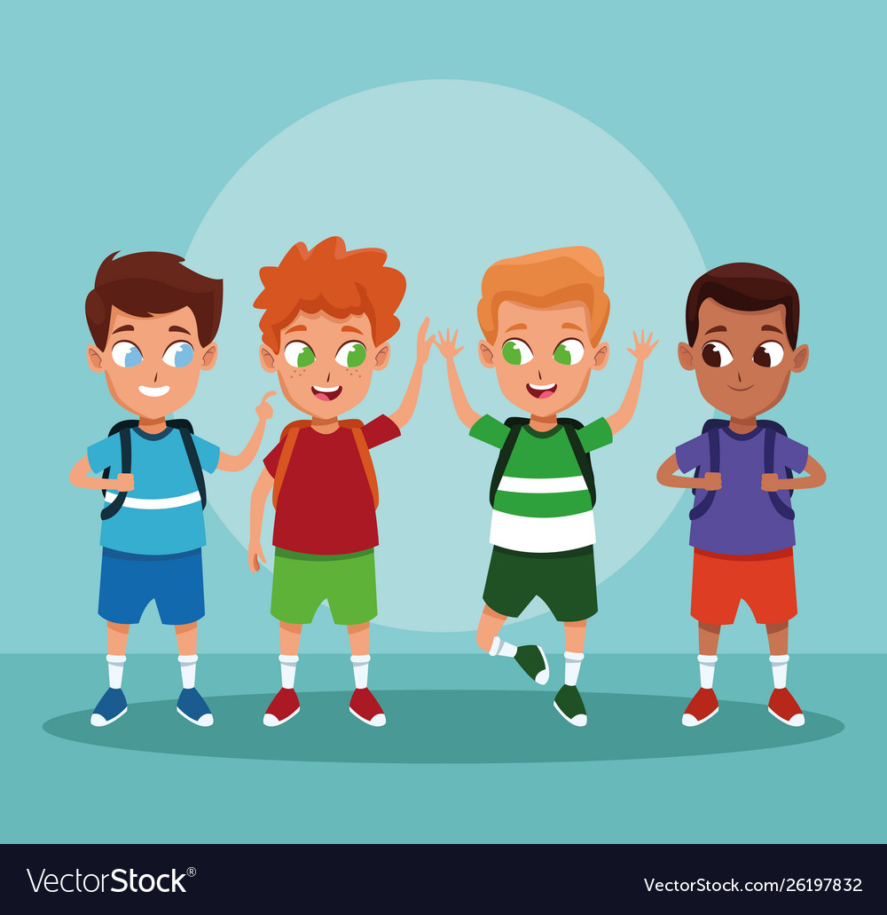 School boys cartoons on blue background Royalty Free Vector