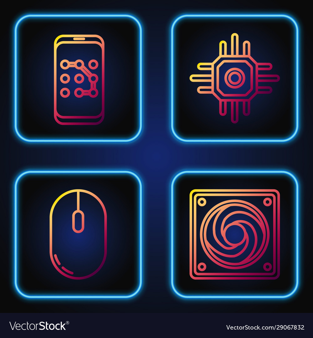 Set line computer cooler mouse mobile vector image Set line computer cooler mouse mobile