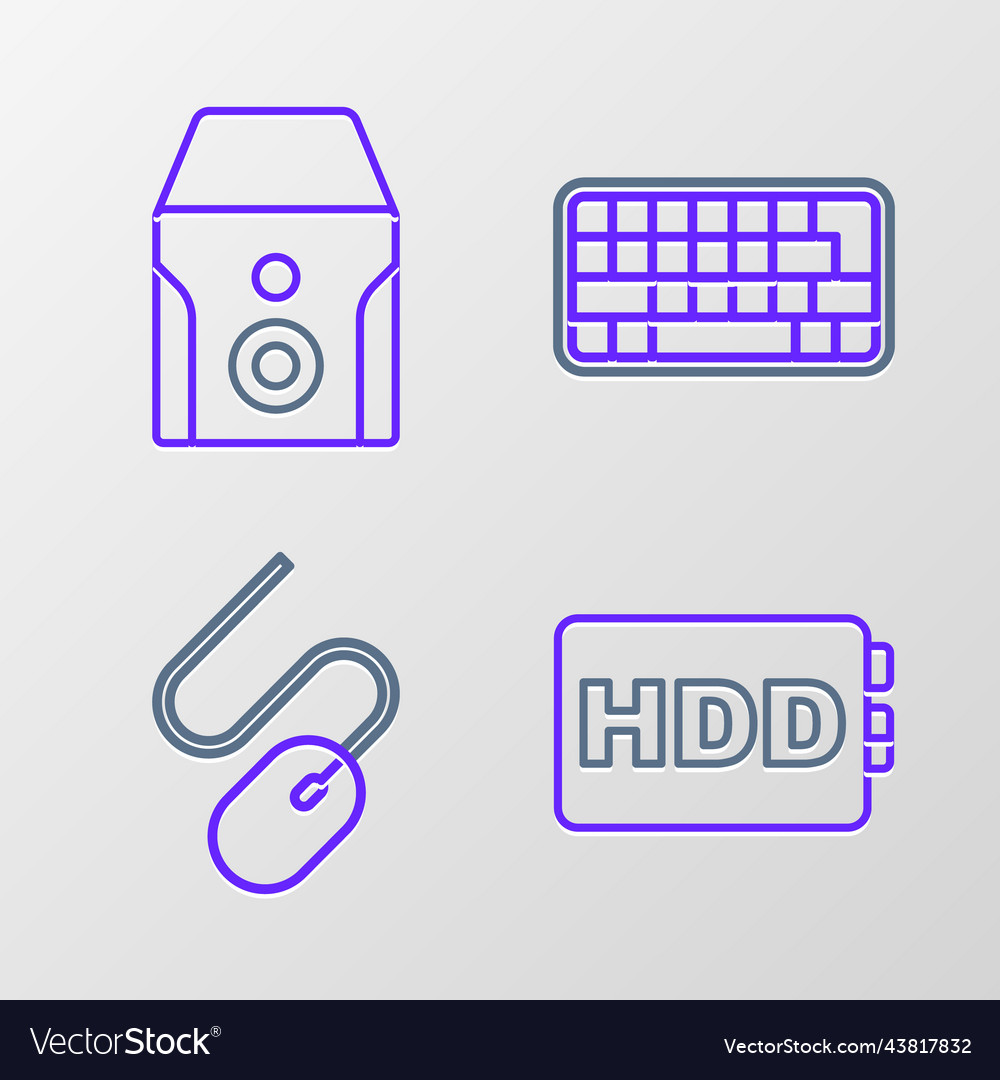 Set line hard disk drive hdd computer mouse vector image Set line hard disk drive hdd computer mouse
