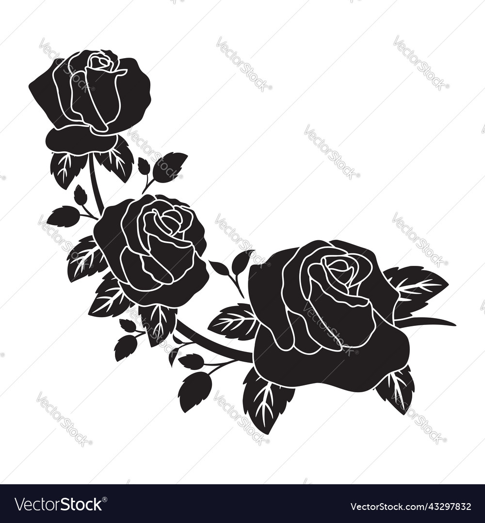 Silhouette black motif rose flower blooming Vector Image