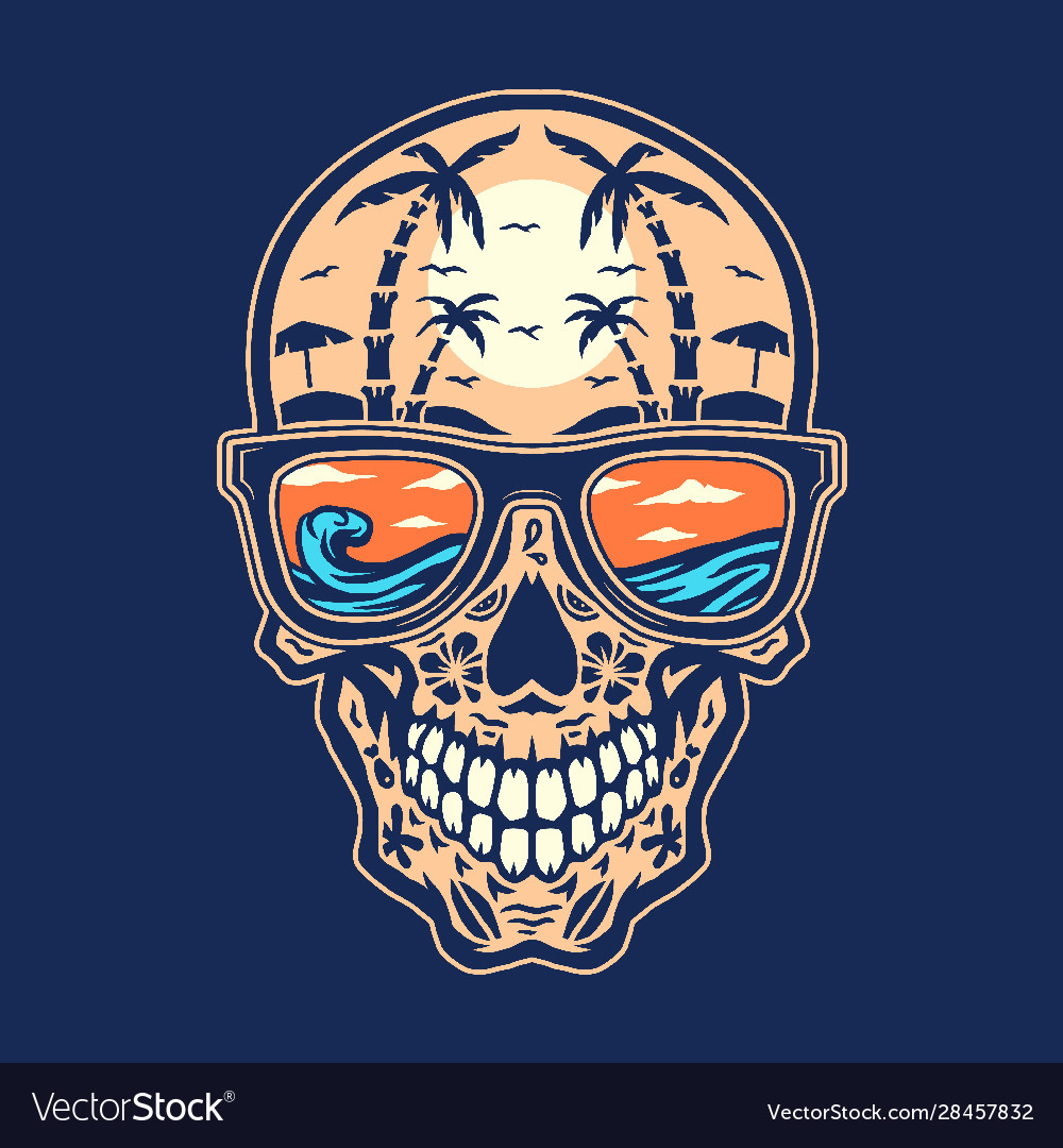 Skull Beach Hand Drawn Line With Digital Color Vector Image 0785