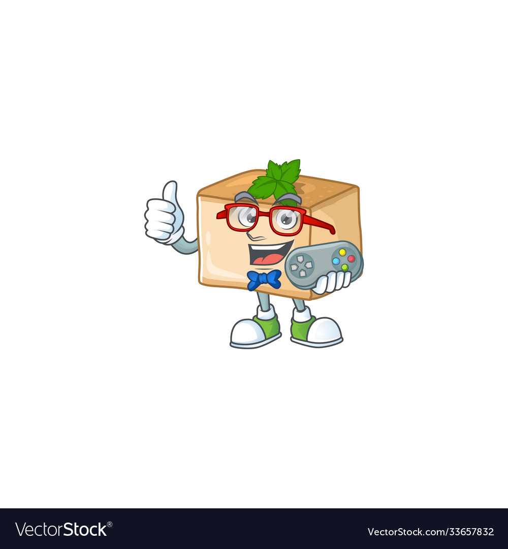 Talented basbousa gamer mascot using controller
