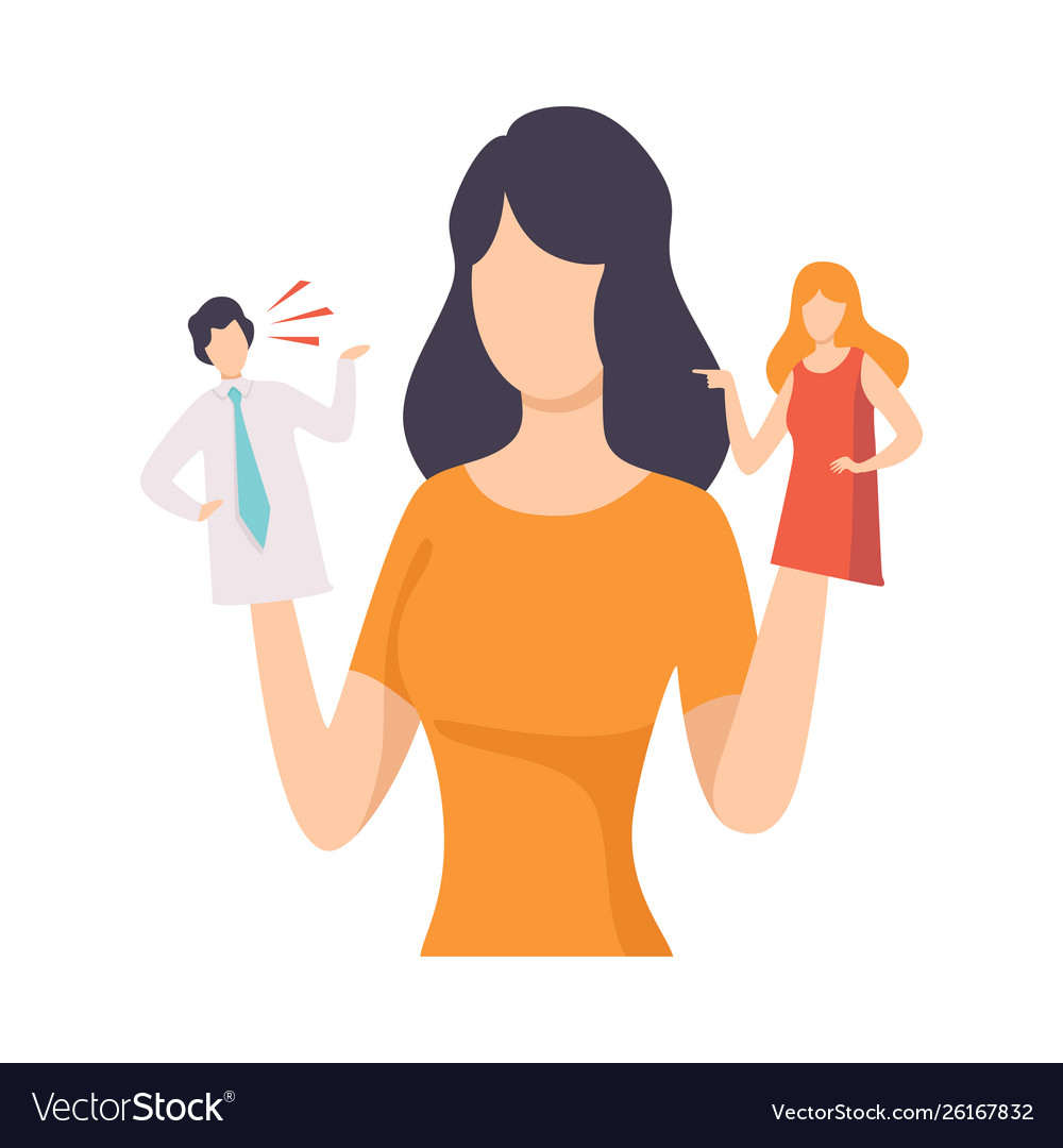 Young woman manipulating people like puppets vector image Young woman manipulating people like puppets