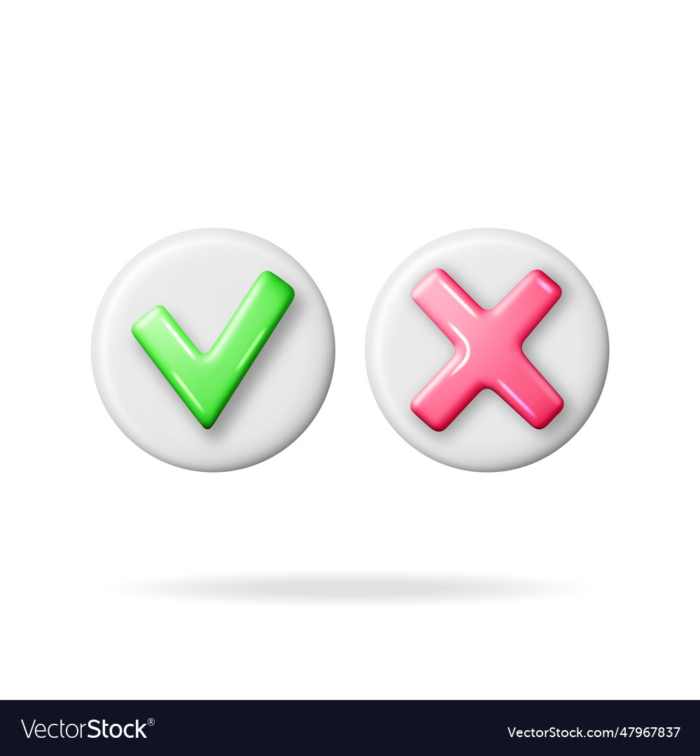 3d right and wrong button shape vector image 3d right and wrong button shape