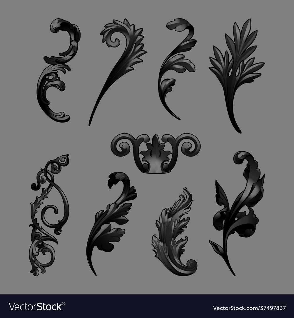 Black baroque elements set