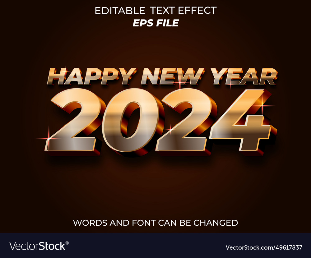Happy new year 2024 text effect font editable