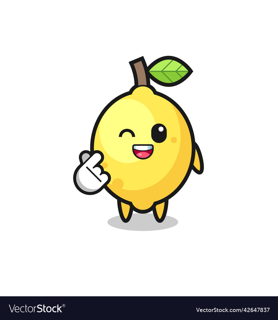 Lemon character doing korean finger heart