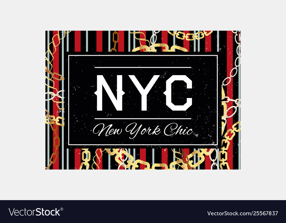 Nyc slogan typography on gold chain pattern