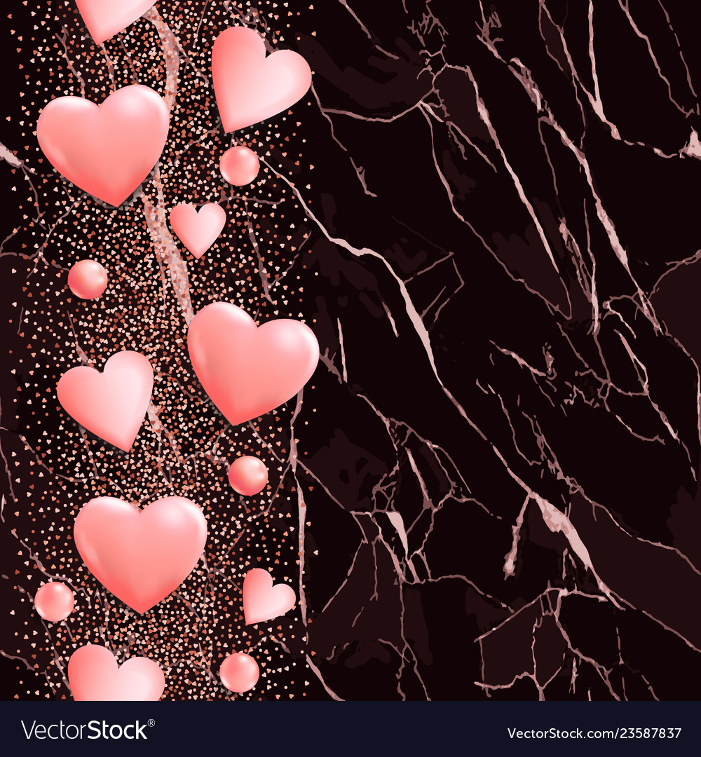 Pink hearts on marble seamless vertical border